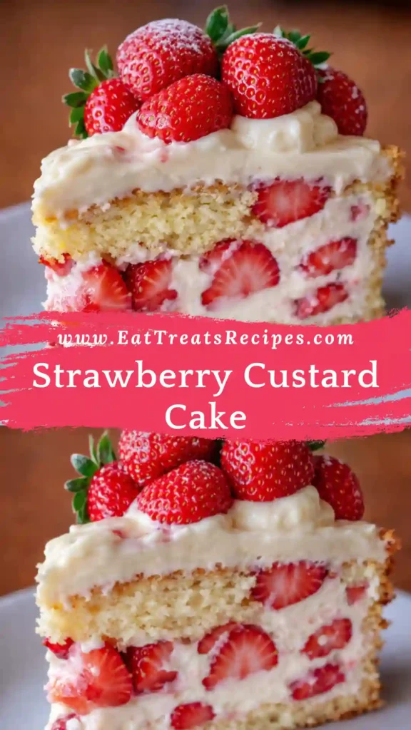 Layering strawberry custard cake with custard filling