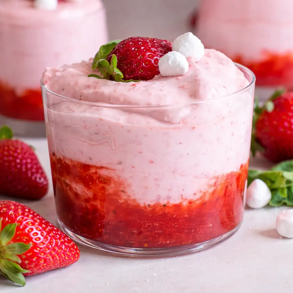 Healthy strawberry mousse dessert ready to serve