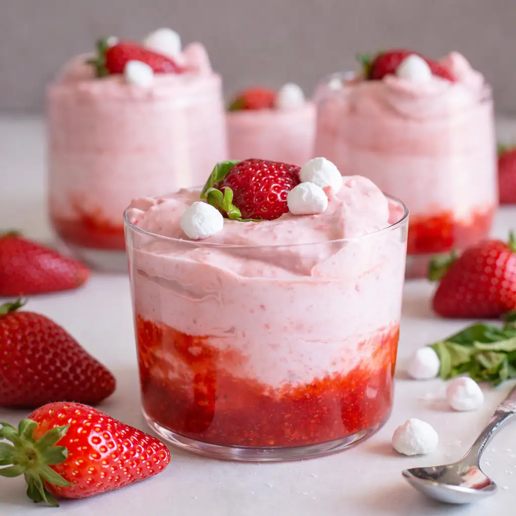 Healthy strawberry mousse dessert ready to serve