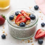 high protein vanilla chia pudding with yogurt and berries