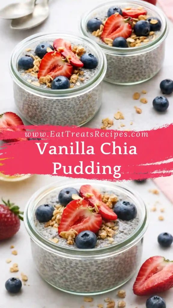 high protein vanilla chia pudding with yogurt and berries