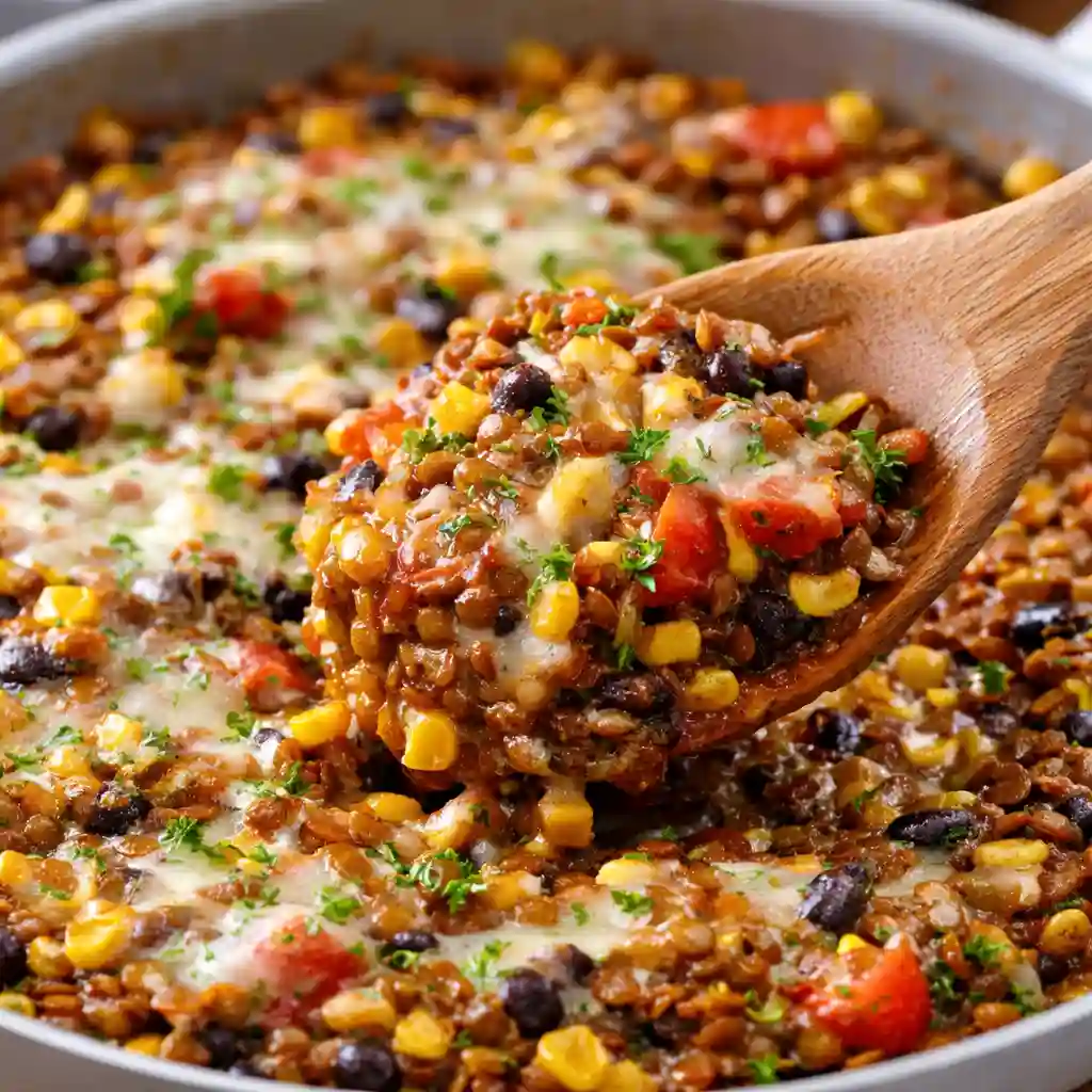 Vegetarian Mexican lentil soup served in bowl with cilantro garnish