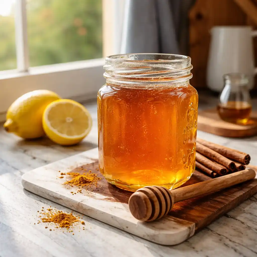 Honey drink prepared with warm water and lemon