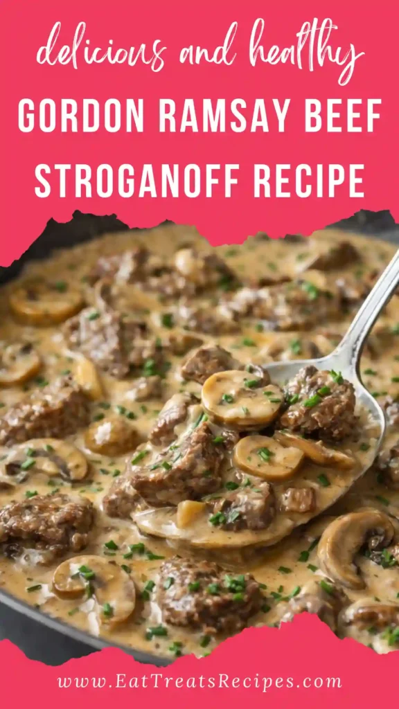 Classic homemade beef stroganoff recipe with mushrooms and sour cream sauce