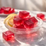 Pink Jello Diet Recipe sugar-free cubes in glass bowl