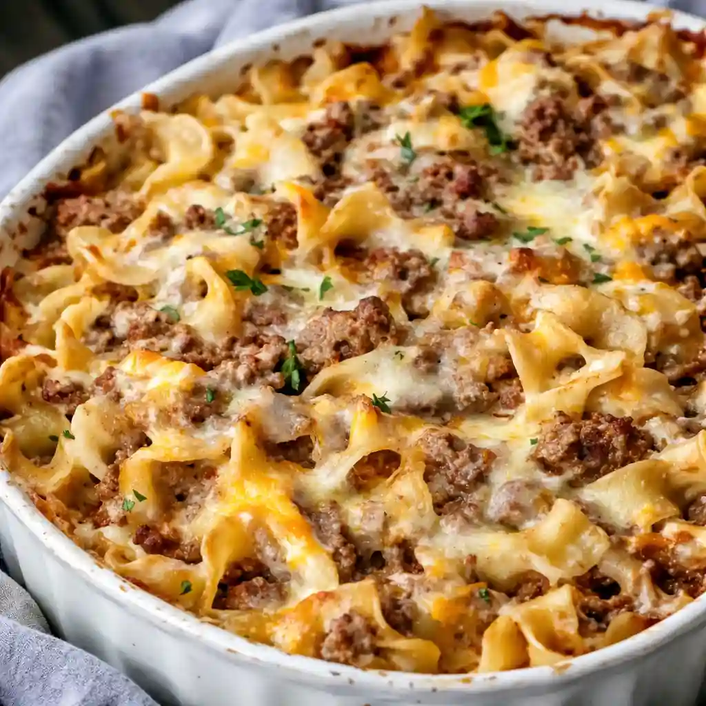 sliced sour cream beef noodle casserole