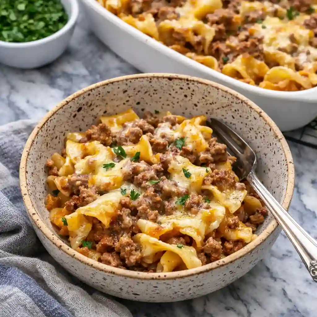 sliced sour cream beef noodle casserole