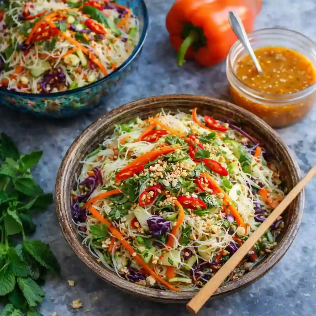 Spring Roll Salad with Spicy Ginger Dressing