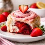 Strawberry Cinnamon Rolls with Lemon Cream Cheese Glaze fresh out of the oven