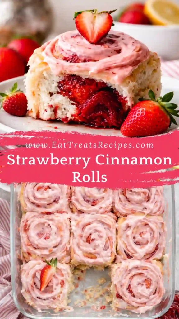 Strawberry Cinnamon Rolls with Lemon Cream Cheese Glaze fresh out of the oven