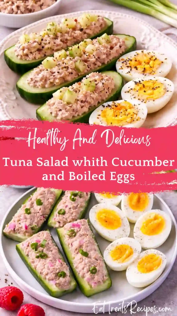 tuna salad with cucumber and boiled eggs in a healthy high protein bowl