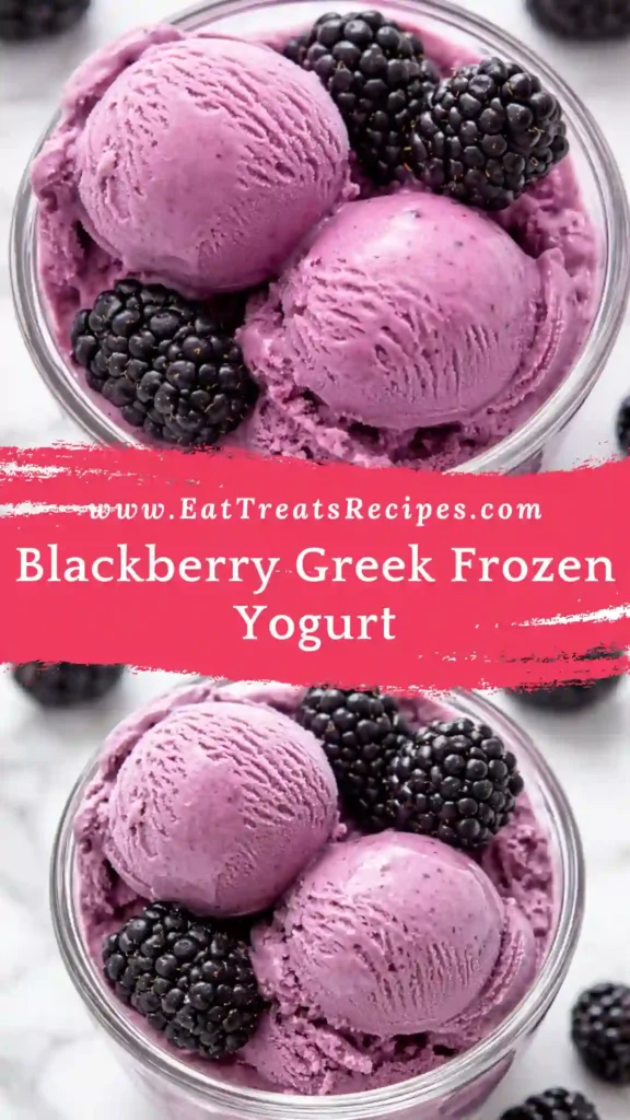 blackberry Greek frozen yogurt in bowl with fresh blackberries