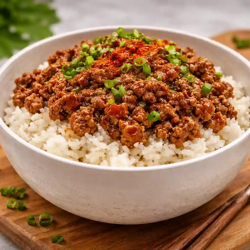 boy kibble recipe beef rice bowl with egg and green onions