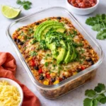 chicken cottage cheese enchilada boxes with rice avocado and enchilada sauce