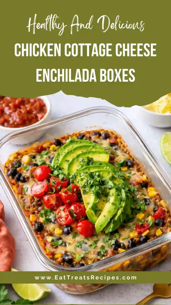 chicken cottage cheese enchilada boxes with rice avocado and enchilada sauce