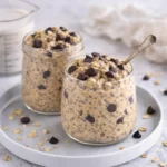 Cookie Dough Overnight Oats in mason jar with chocolate chips