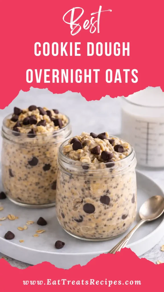 Cookie Dough Overnight Oats in mason jar with chocolate chips