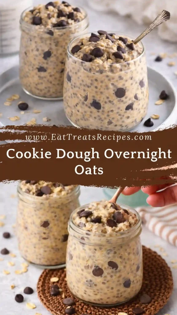Cookie Dough Overnight Oats in mason jar with chocolate chips
