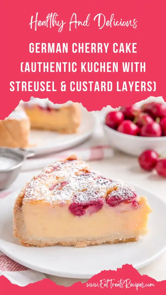 german cherry cake with streusel topping and juicy cherries