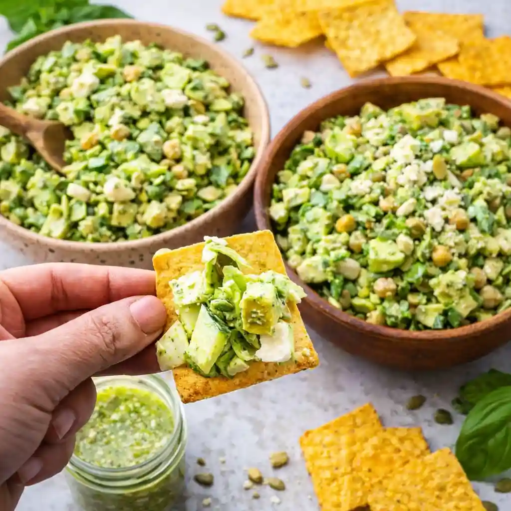 Green Goddess Salad with creamy herb dressing served in a white bowl