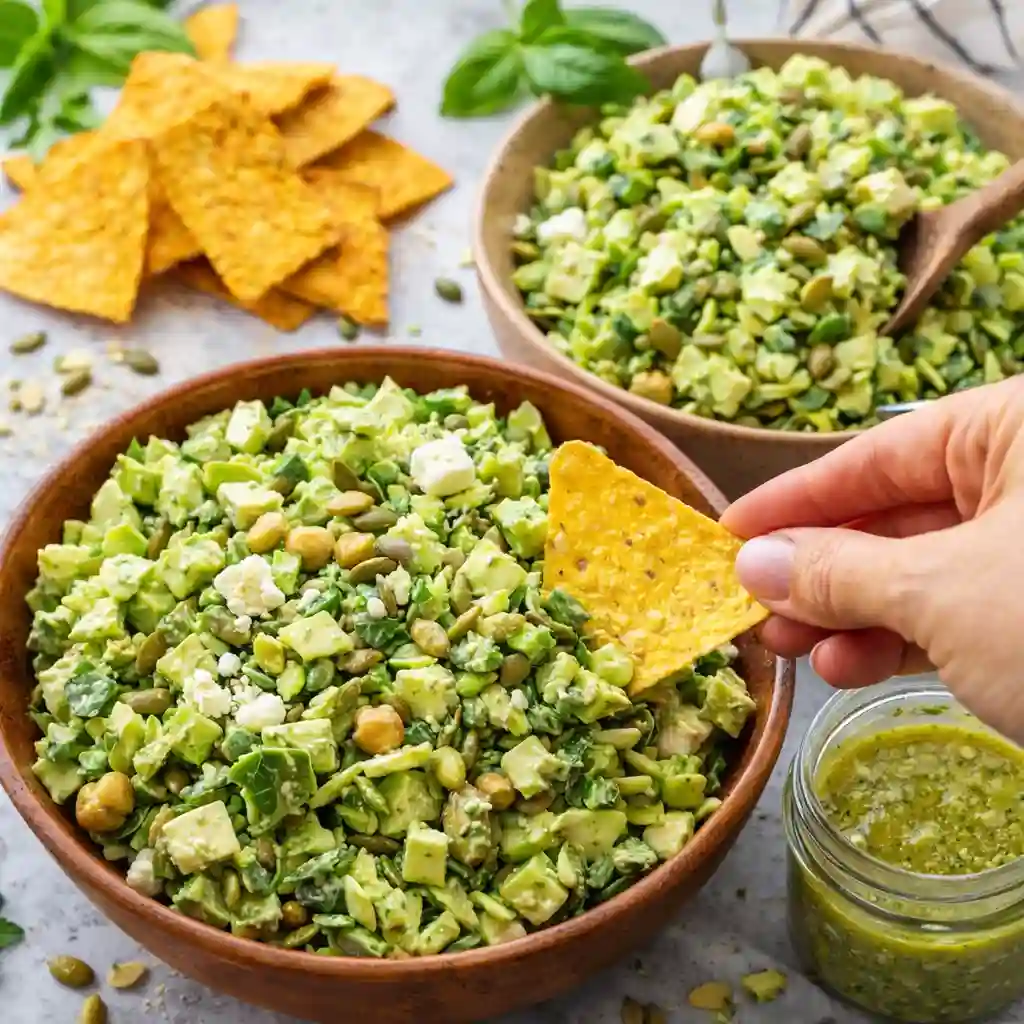 Green Goddess Salad with creamy herb dressing served in a white bowl