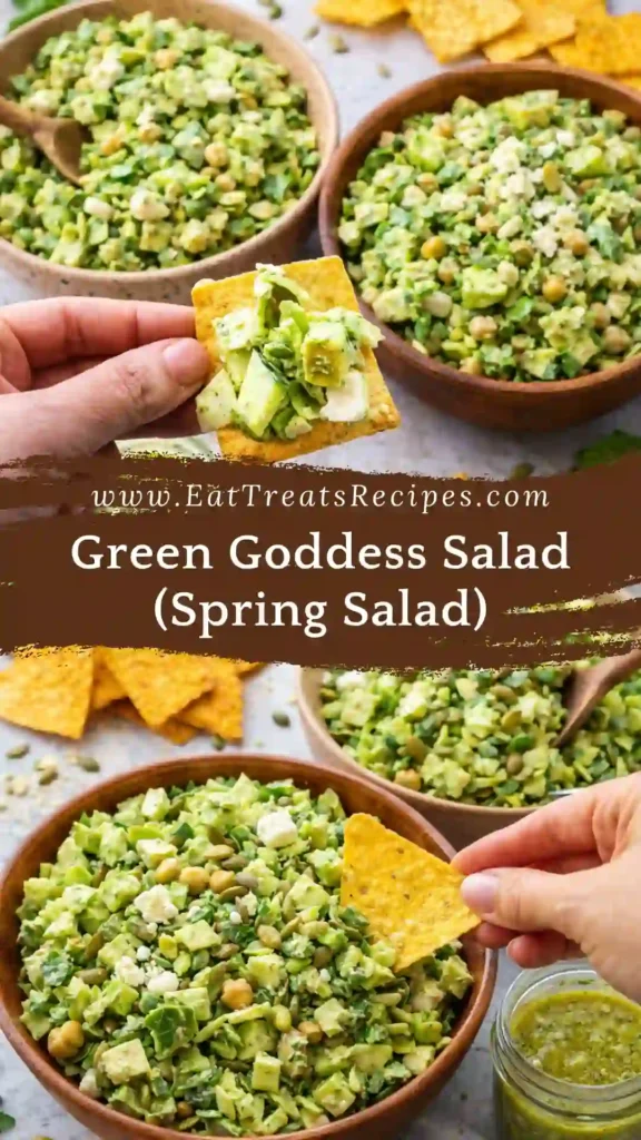 Green Goddess Salad with creamy herb dressing served in a white bowl