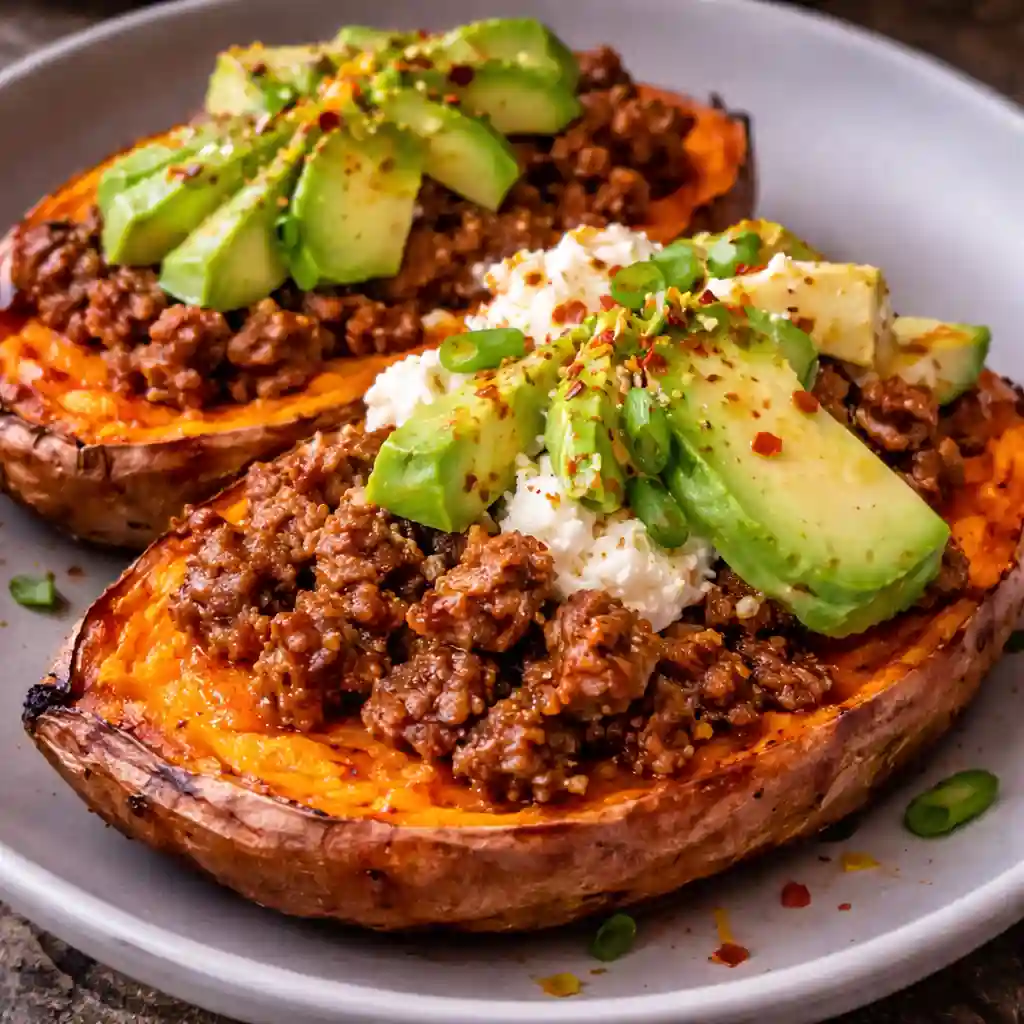 hot honey beef and sweet potato boats recipe