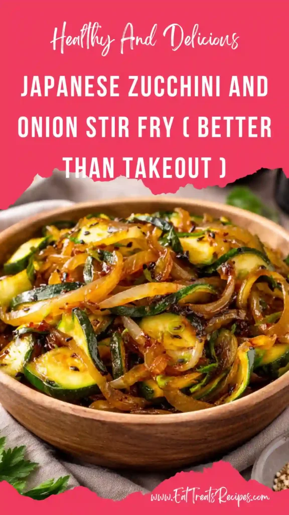 japanese zucchini and onion stir fry in pan with glossy sauce