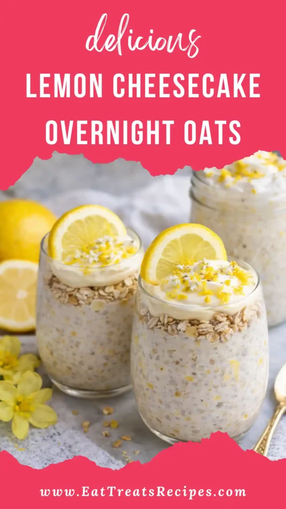 Lemon Cheesecake Overnight Oats Recipe high protein served in glass jar