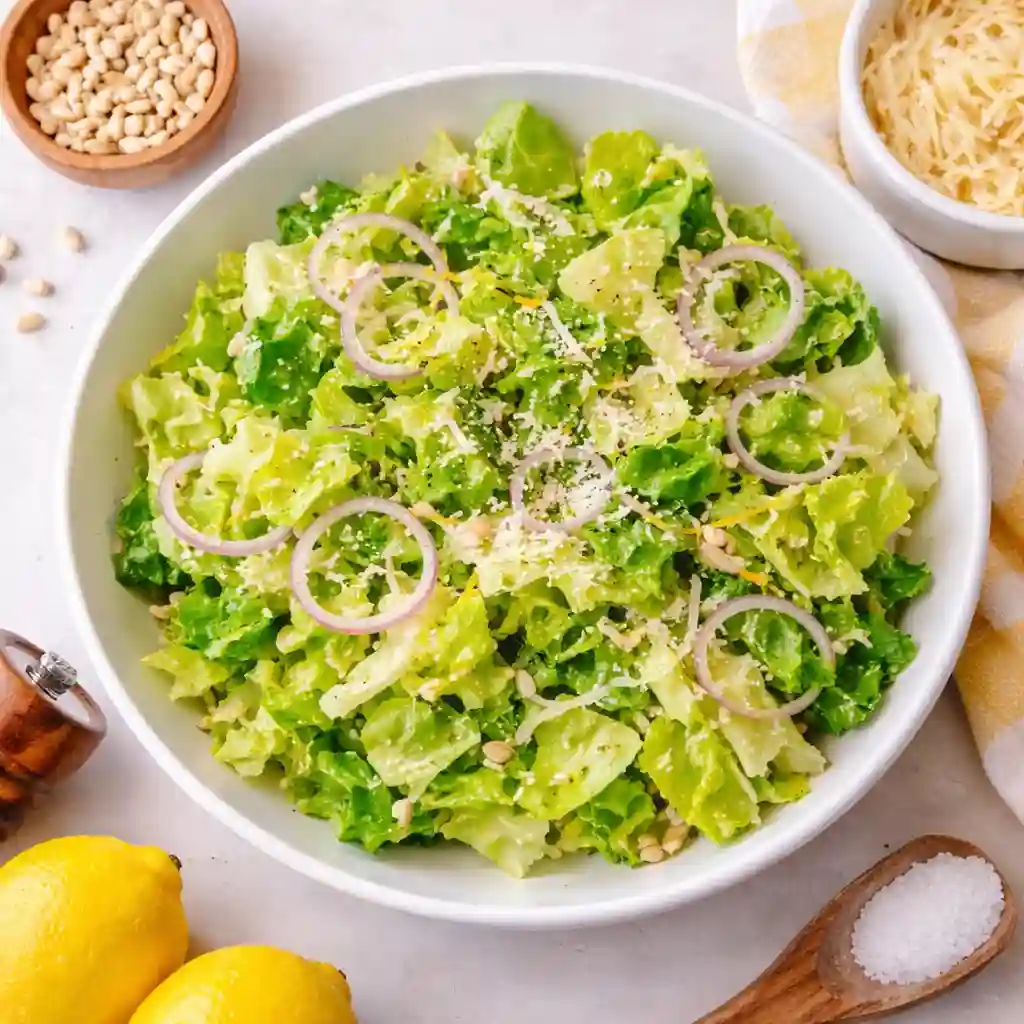 Lemon parmesan salad with romaine lettuce and shaved parmesan