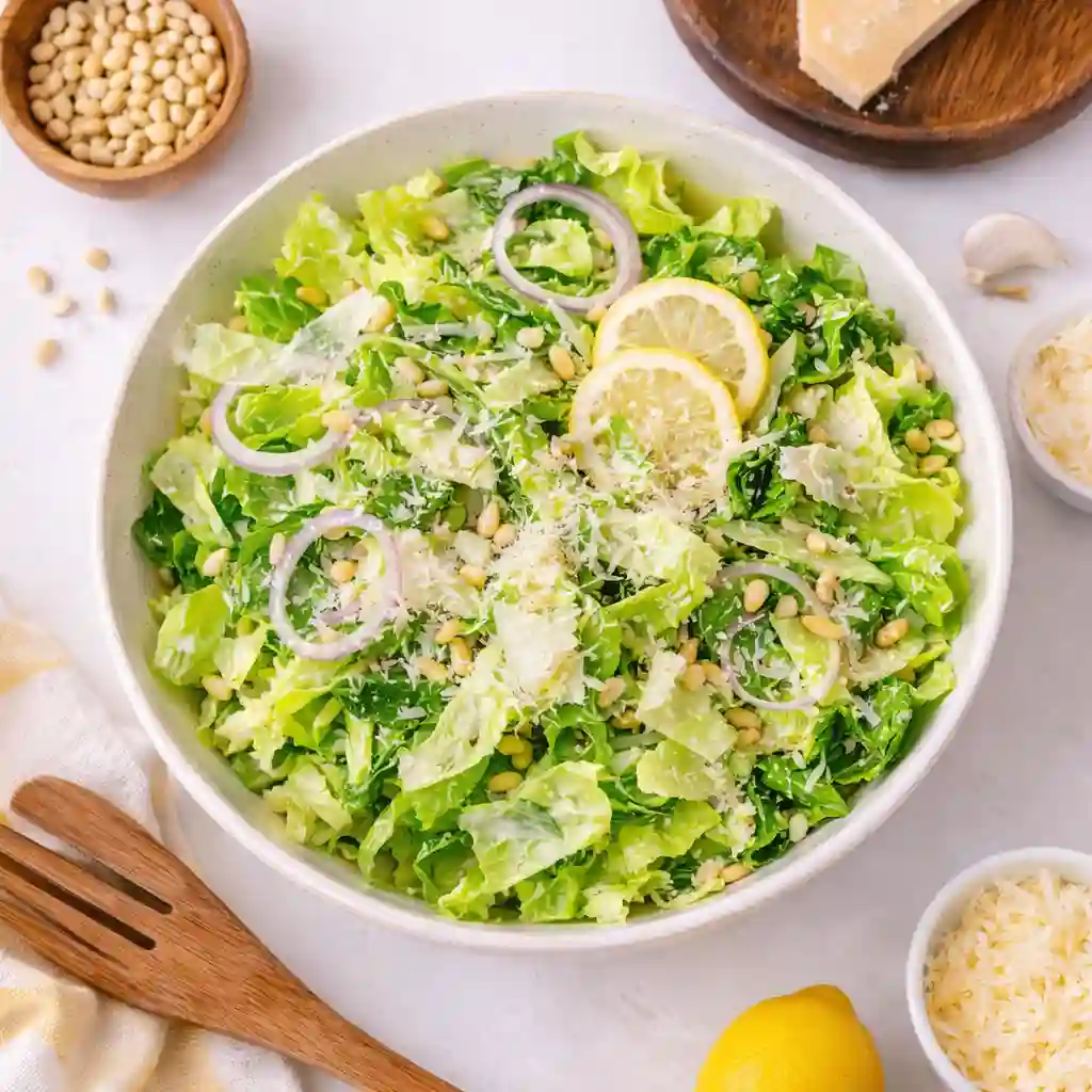 Lemon parmesan salad with romaine lettuce and shaved parmesan