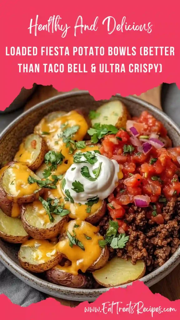 Loaded Fiesta Potato Bowls with crispy potatoes and melted cheese