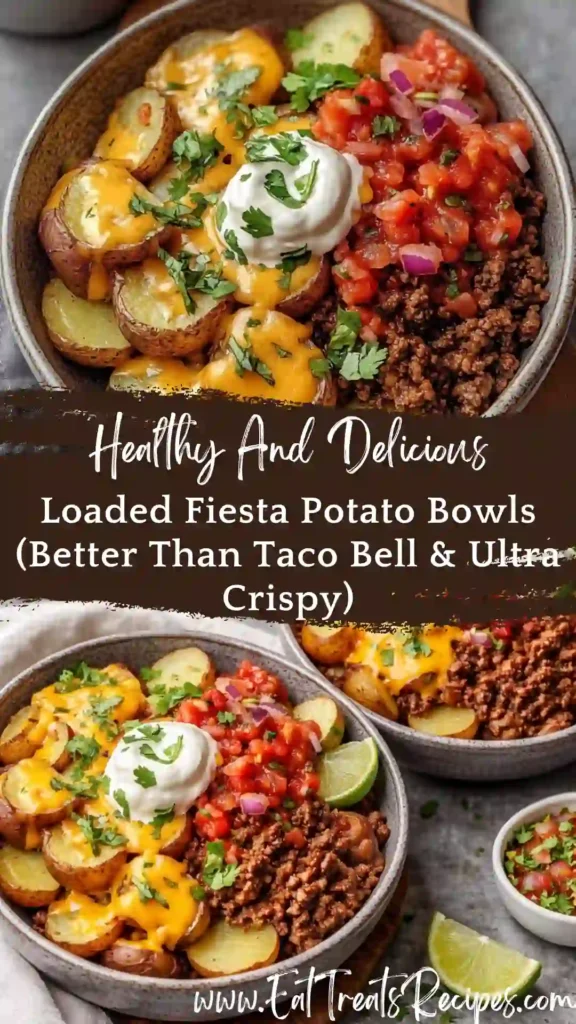Loaded Fiesta Potato Bowls with crispy potatoes and melted cheese