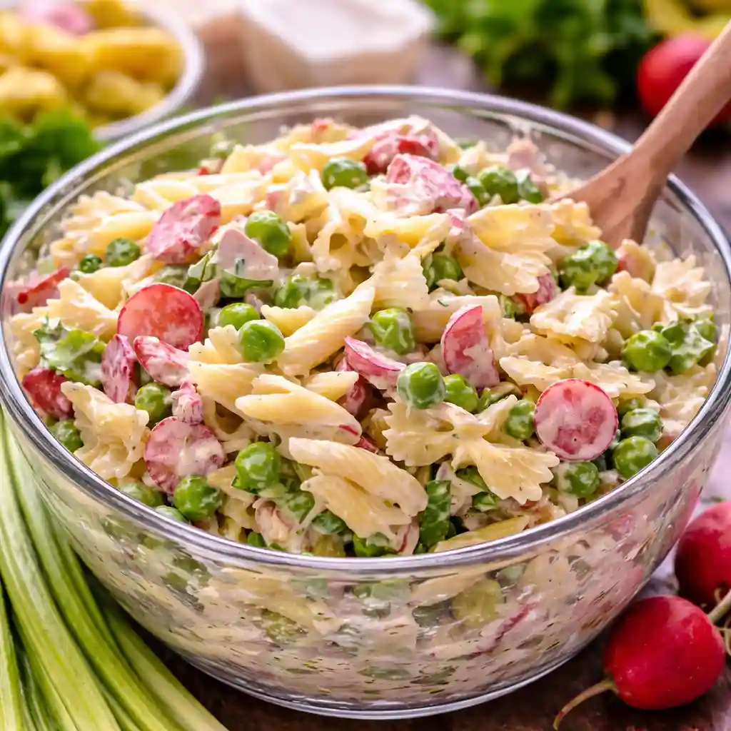 layered spring pasta salad colorful bowl