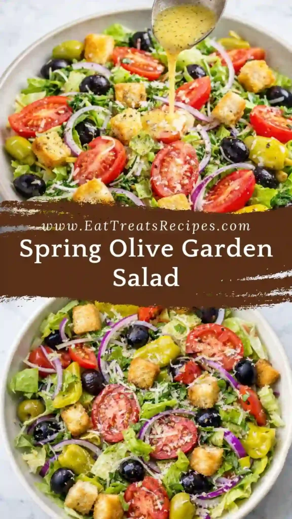 olive garden salad with lettuce olives pepperoncini tomatoes and italian dressing