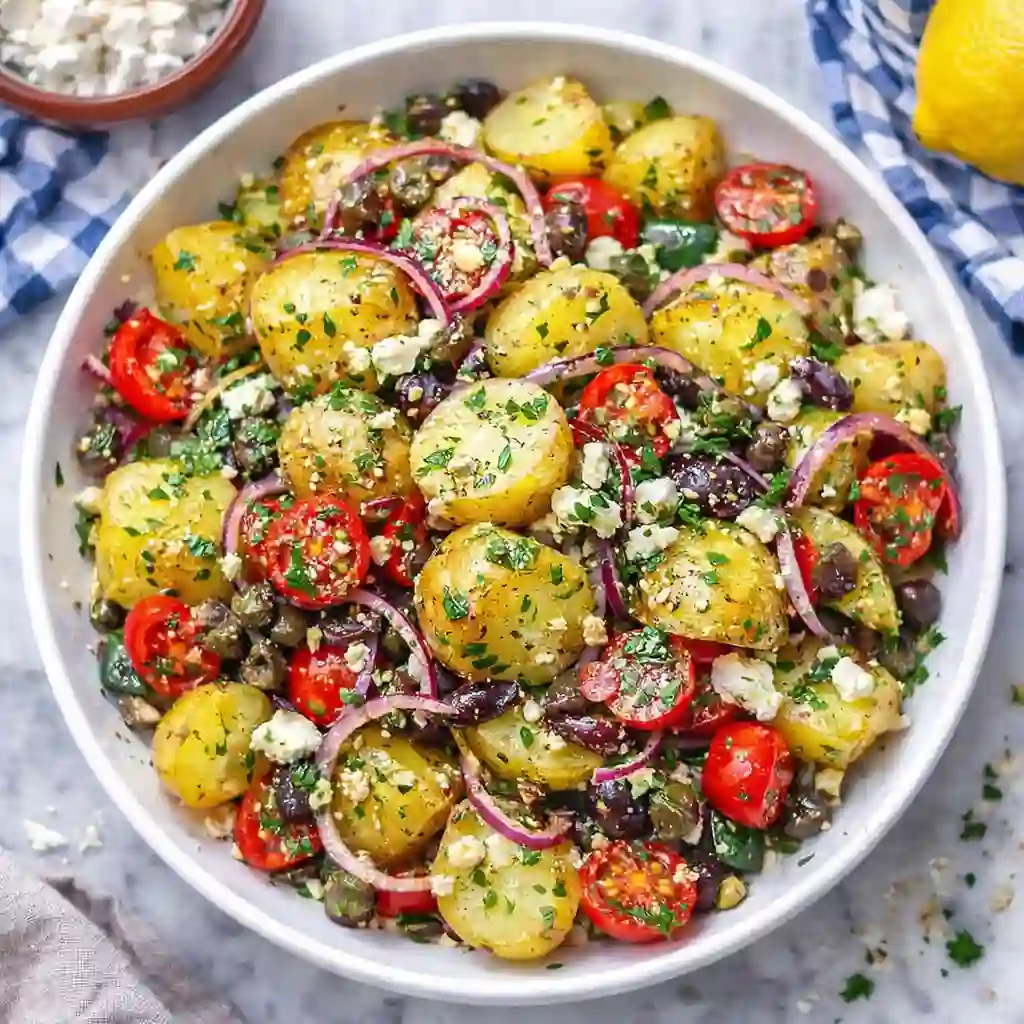 olive greek potato salad with feta and kalamata olives