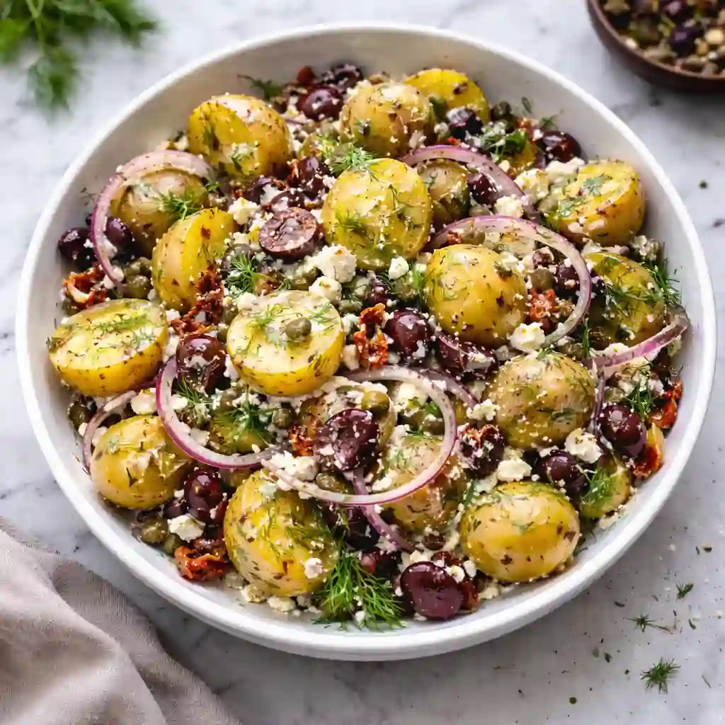 olive greek potato salad with feta and kalamata olives