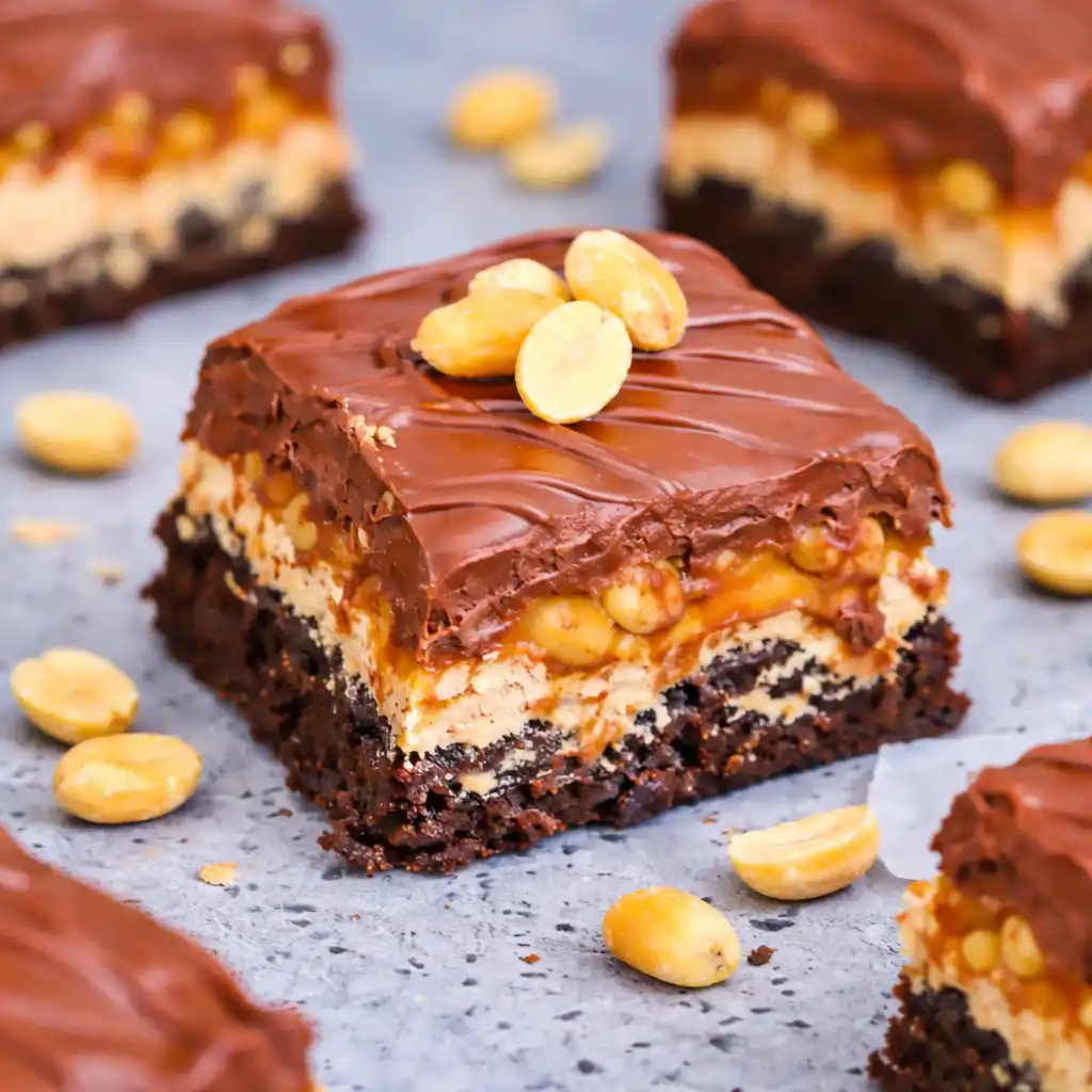 outrageous snickers brownies rich fudgy chocolate caramel peanut layers