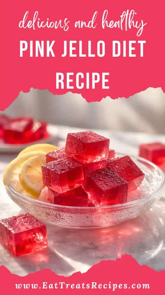 Pink Jello Diet Recipe sugar-free cubes in glass bowl