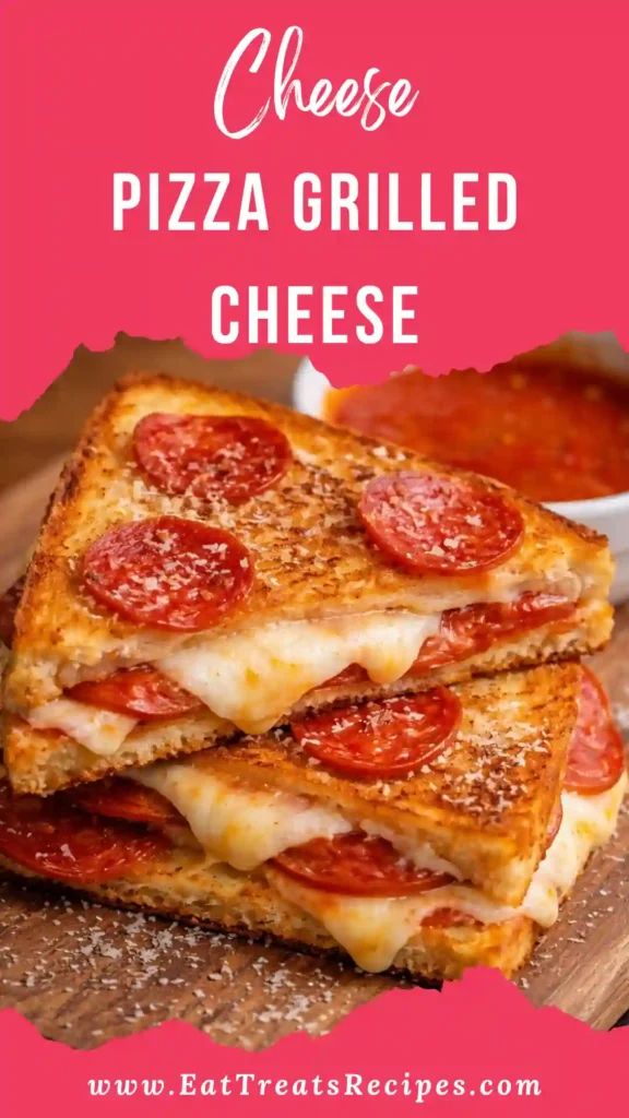 Pizza grilled cheese sandwich with melted mozzarella and pepperoni