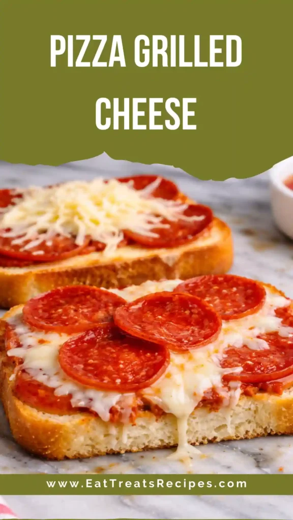 Pizza grilled cheese sandwich with melted mozzarella and pepperoni