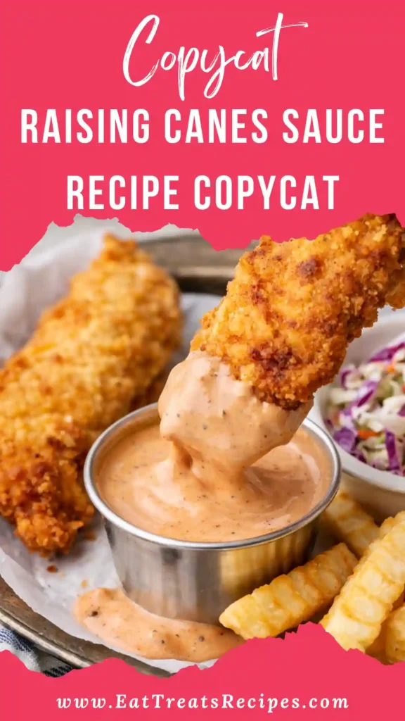 Raising Canes Sauce Recipe Copycat served with crispy chicken tenders and Texas toast