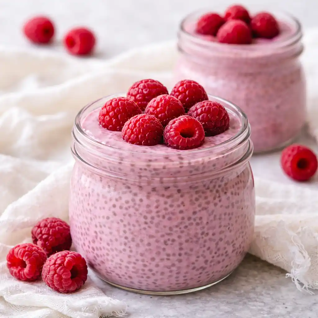 Raspberry Chia Pudding with Greek yogurt and fresh raspberries