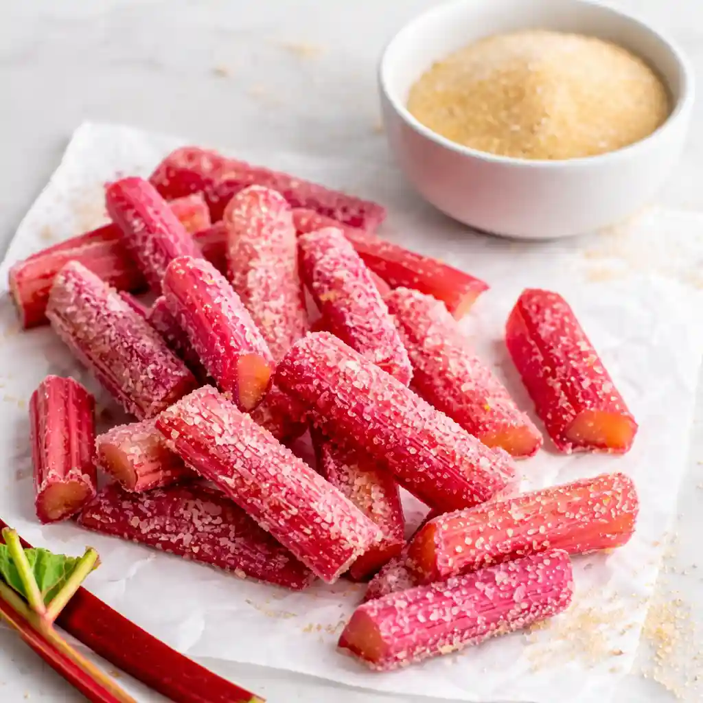 Rhubarb Candy Recipes with sweet candied rhubarb ribbons