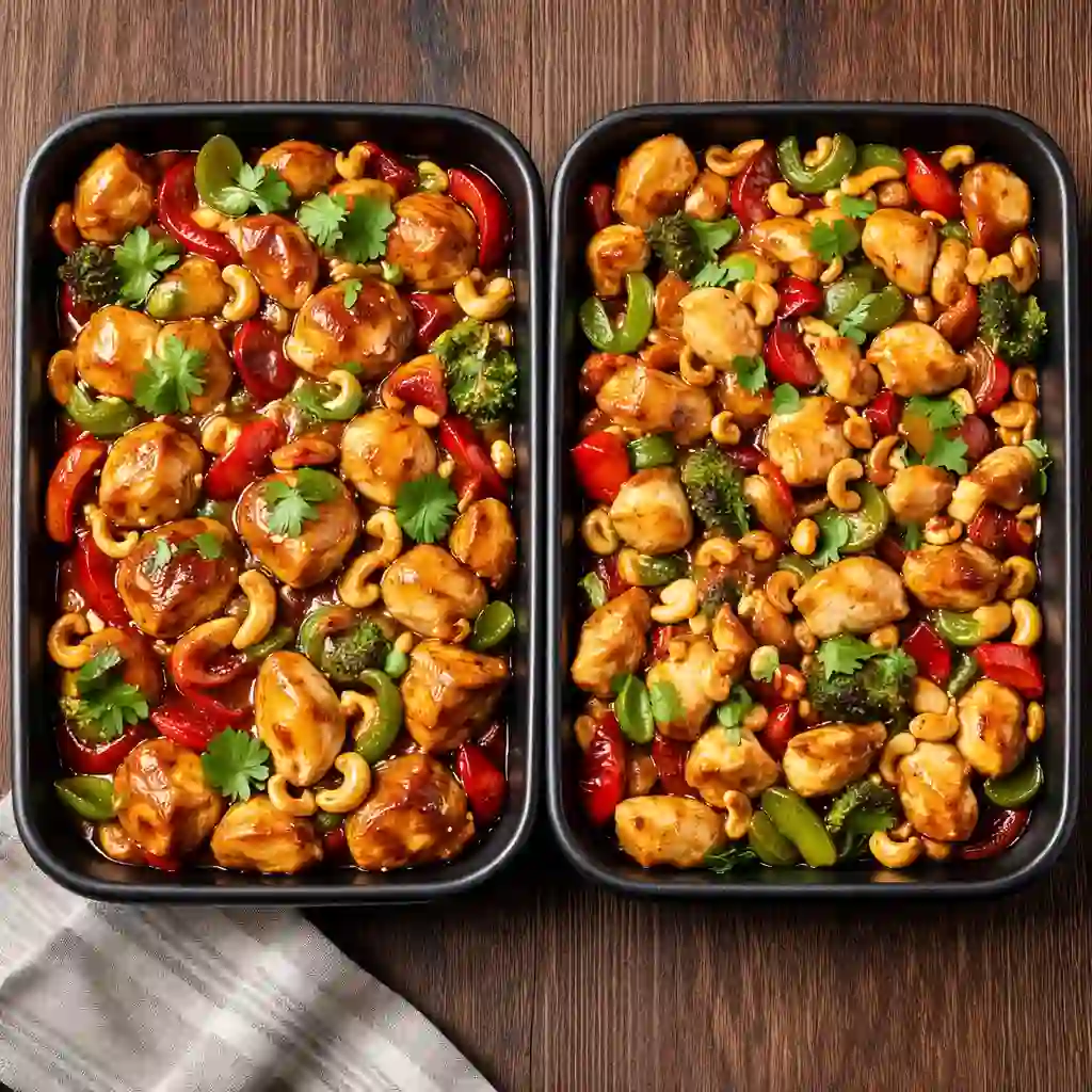sheet pan cashew chicken with roasted vegetables and crunchy cashews