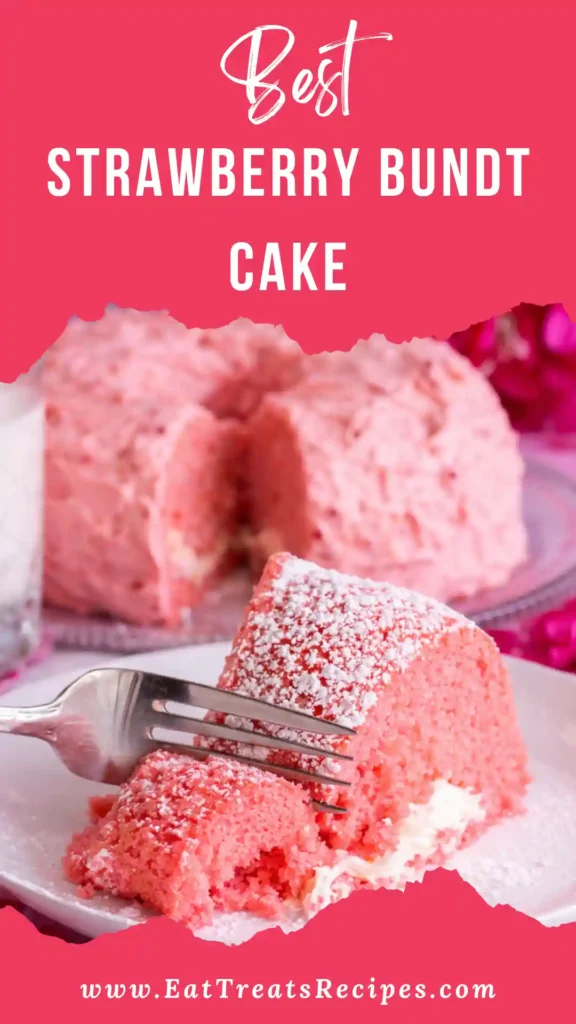 Fresh strawberry bundt cake recipe topped with homemade glaze