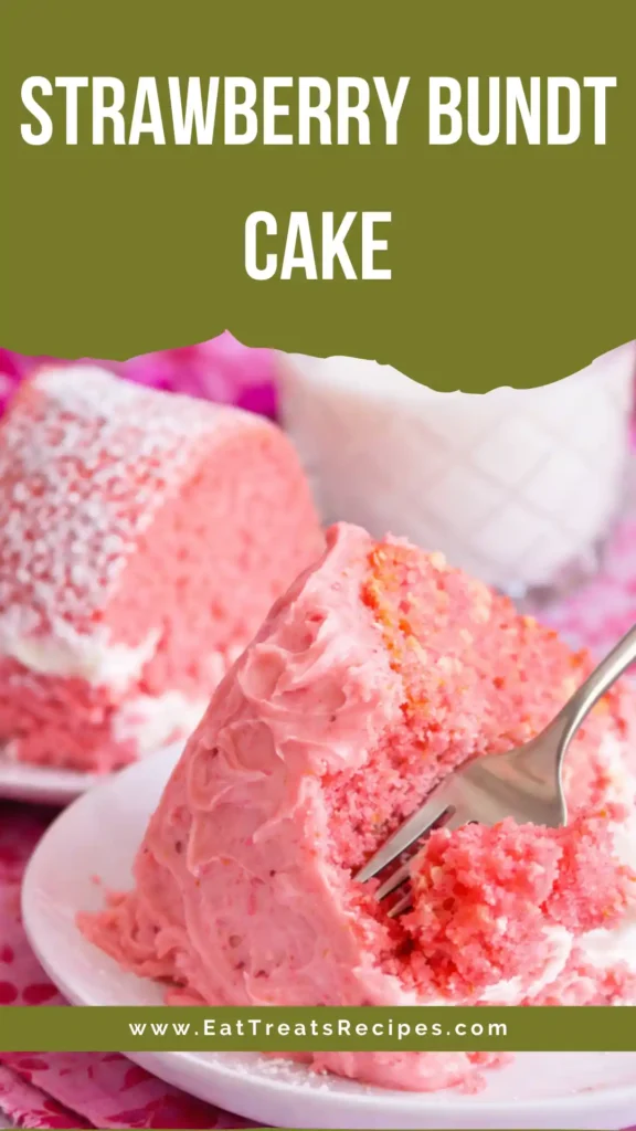 Fresh strawberry bundt cake recipe topped with homemade glaze