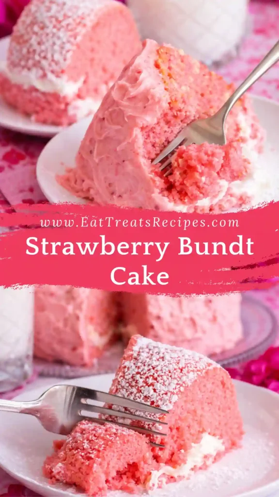 Fresh strawberry bundt cake recipe topped with homemade glaze