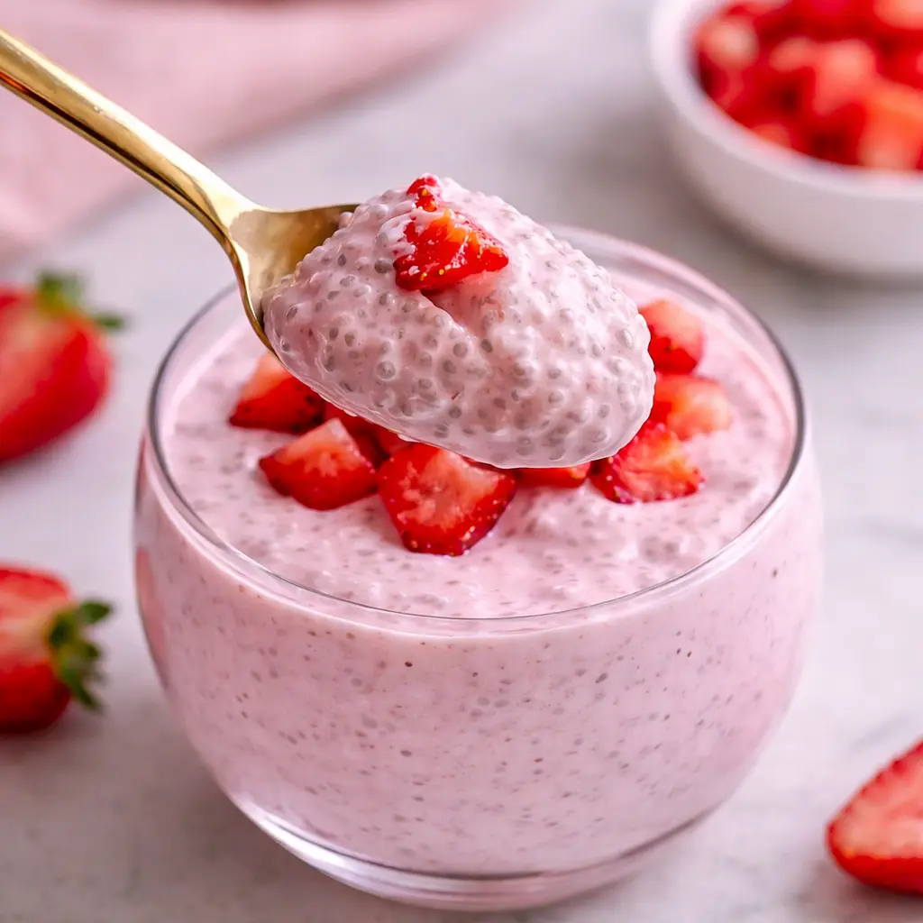 strawberry cheesecake chia seed pudding creamy healthy dessert