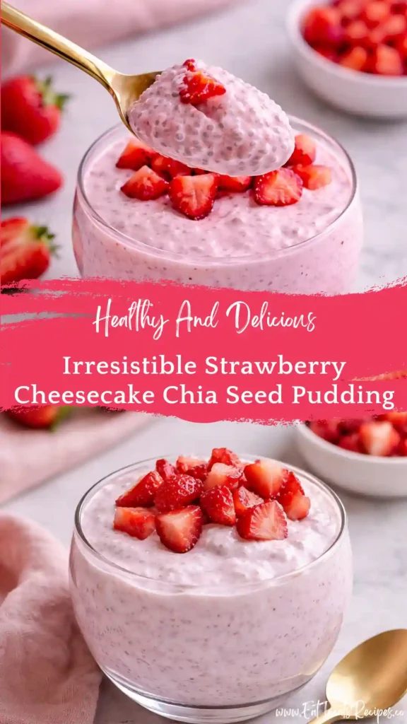 strawberry cheesecake chia seed pudding creamy healthy dessert